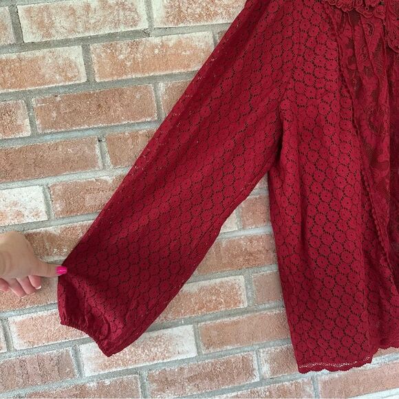 Torrid Mixed Lace High Neck Blouse Women’s 2 2XL Red Long Sleeves NEW - Picture 11 of 12